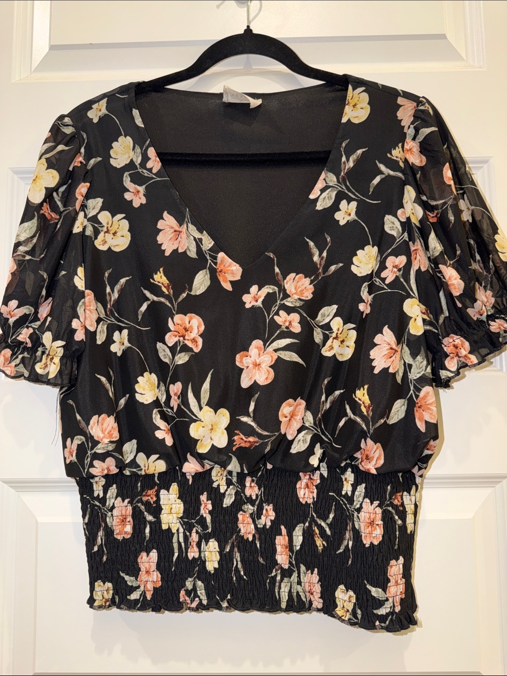 Women's Ember Black Floral V-Neck Blouse